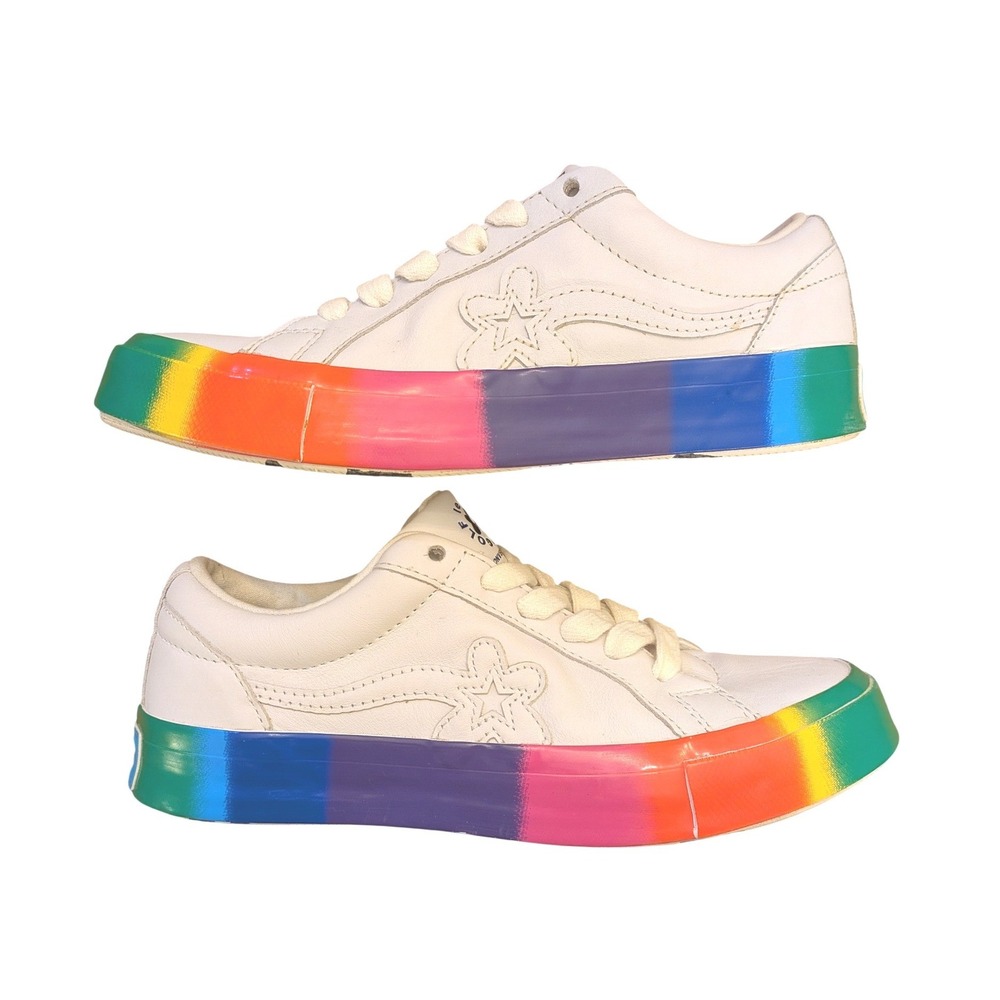 Converse Golf le Fleur x One Star Ox Rainbow White Leather Sneakers Womens 7